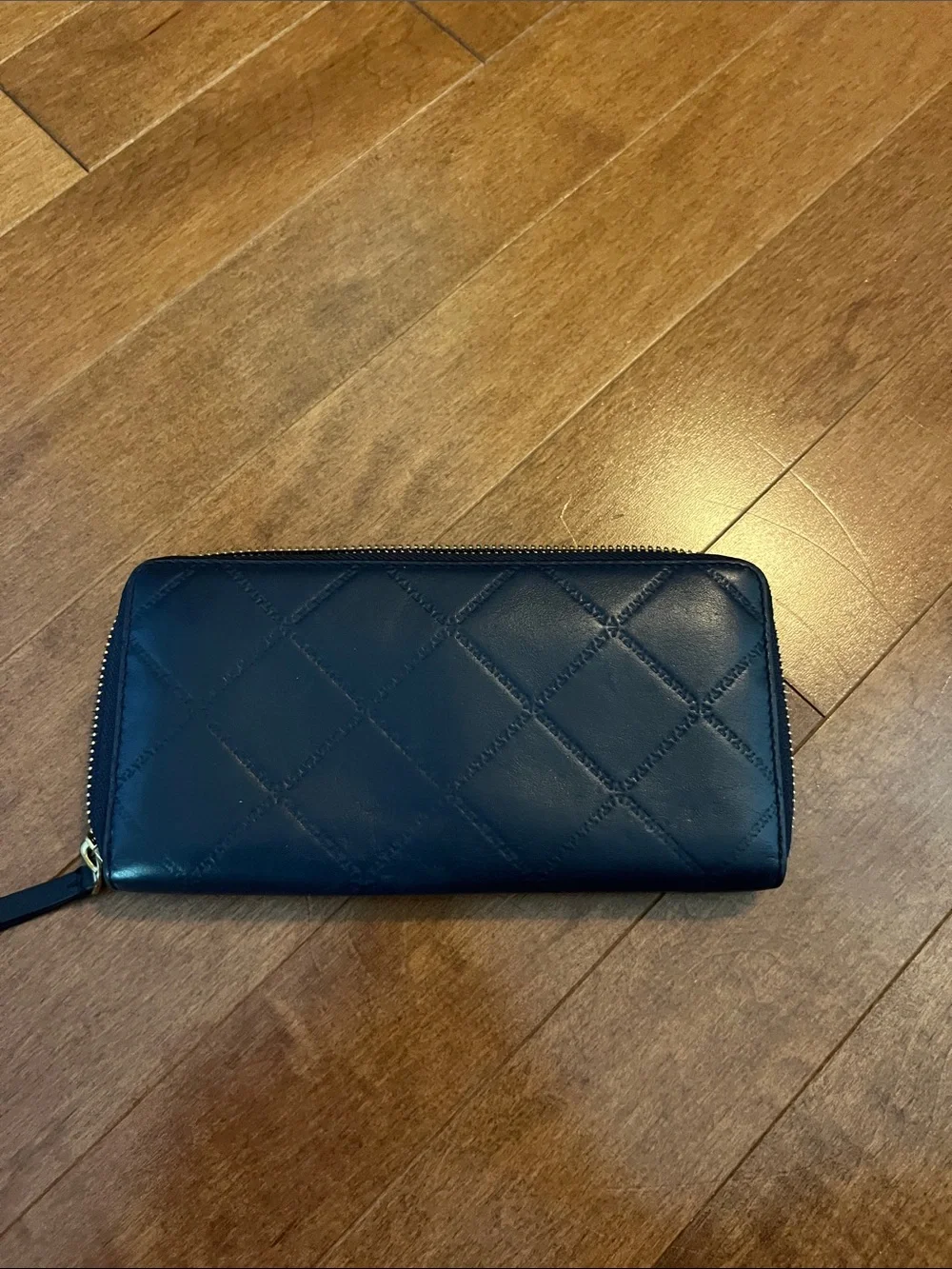 Tory Burch Black Quilted Zip Wallet with Gold Logo